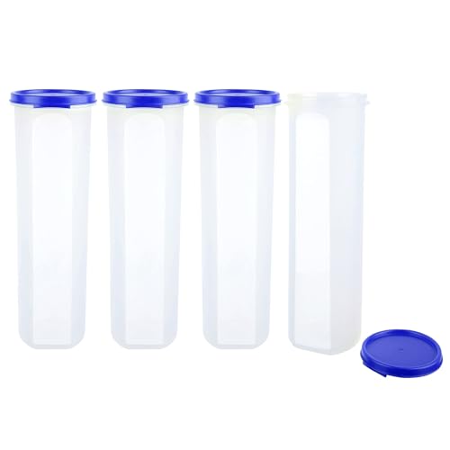 Image of SIMPARTE Smart Slim Storage Air-Tight & Leak Resistant Plastic Round Modular Container For Juice, Snacks, Cookies, Wafers, Stackable, BPA Free, Refrigerator Safe (1100ML, Dark Blue, Set of 4)