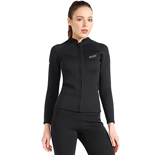 Mens Womens Wetsuit Top Jacket Long Sleeve 1.5Mm Neoprene Diving Wetsuits Shirt, 2Mm 3Mm Front Zip Adult Scuba Wet Suits Vest Keep Warm For Surfing Snorkeling Water Sport (Xs, 1.5Mm Black Women) #TOP22