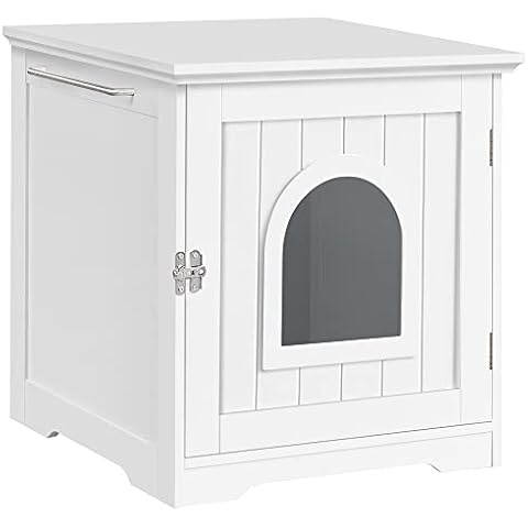 Yaheetech Katzenhaus Katzenhöhle Weiß geschlossene Katzentoilette mit Eingang & Handtuchhalterung Katzenklo Schrank für Katzen Hunde Haustier 48,5 x 51 x 51,5 cm, Weiß Cover