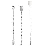 🍸 Cuchara Multiusos: El juego de cucharas de barra se puede usar para hacer cócteles, mezclar té con leche, café, etc. La parte de la cuchara se puede usar para revolver, y la parte del tenedor se puede usar para hornear la fruta en el cóctel, conveniente de usar.