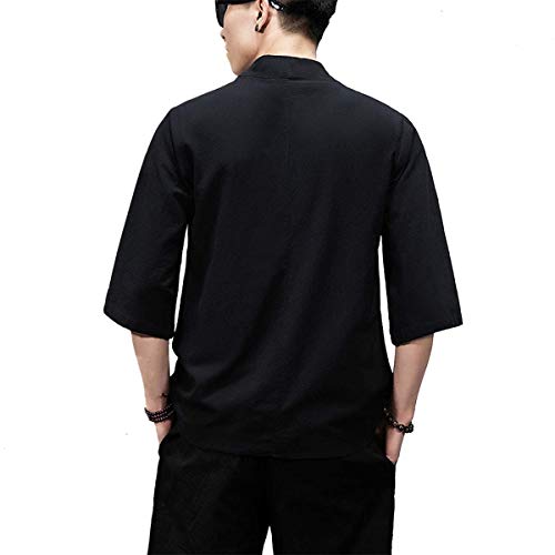 PRIJOUHE Men's Kimono Jackets Cardigan Lightweight Casual Cotton Blends Linen Seven Sleeves Open Front Coat Outwear
