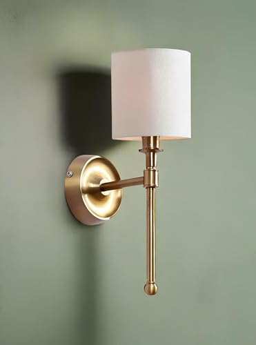 Image of AKWAY Antique Brass Finish Wall Lamps for Living Rooms with Bamboo Shade | Rattan and Cane Wall Lights for Bedroom | Wicker Wall scones - (Fabric Cylindrical - Jhalak)