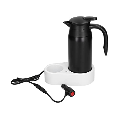 Bollitore Elettrico per Auto da 800 ml, Bollitore Elettrico con Base, Bollitore per Accendisigari di Grande Capacità In Acciaio Inossidabile 304(12V/24V Nero)