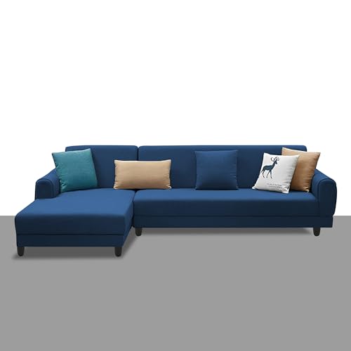 Image of Kraven LHS 6 Seater L Shape Sofa Set for Living Room (Blue Fabric) Premium Fabric Sofa