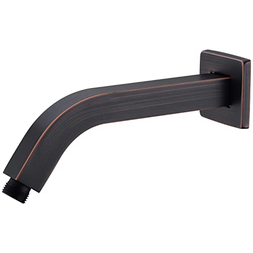 Angled Shower Arm With Flange 8 Inches Arced Extension Pipe For Fixed Shower Head, Wall Mounted Stainless Steel Replacement Shower Arm Square Shaped, Oil Rubbed Bronze #TOP13