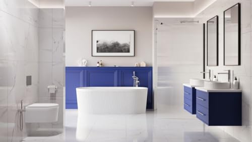 VBChome Badewanne 170 x 80 x 58 cm Weiß Acryl SET Premium Glamour-Badewanne mit Rillenstruktur Freistehend Badewanne Eingebauter Überlauf Siphon Chrom Inklusive Modern Komfort Elegant Top Qualität – Bild 7