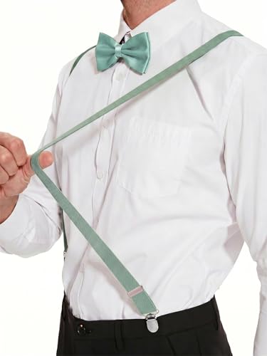 Image of habibee Suspenders and Bow Tie Set for Men, Adjustable Elastic Braces with Y-Back, Diverse Colors, Strong Clips