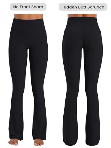 Sunzel No Front Seam Flare Leggings for Women with Pockets Hidden Butt Lifting Scrunch Tummy Control Mini Flared Yoga Pants2