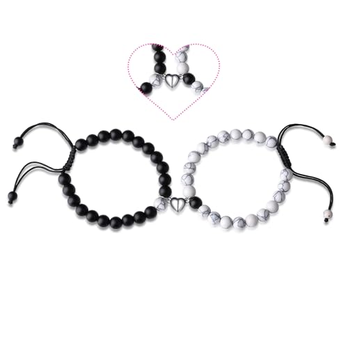 XIANNVXI Couples Bracelets Black Matte Agate White Turquoise Bracelet His and Her Matching Couple Long Distance Bracelets Boyfriend Valentines Day Gifts Girlfriend Gift