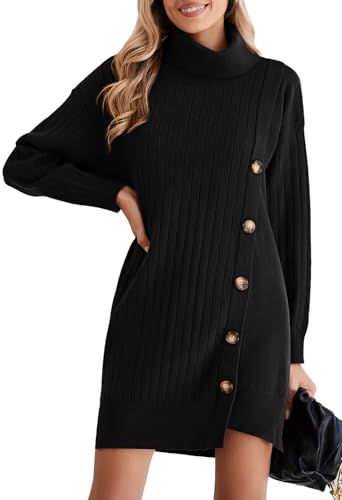 Pink Queen Women's Fall Winter Sweater Dress 2025 Loose Turtleneck Long Sleeve Cocktail Party Ribbed Knit Mini Dress Outfits