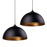 Frideko Industrial Pendant Light - 2 Pack Vintage Hanging Lighting Fixuture with Black Metal Dome Lamp Shade for Kitchen Island Retaurant (Black Outside Gold Inside)