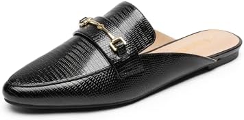 DREAM PAIRS Women's Flat Mules Buckle Pointed Toe Backless Slip o...