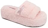 Juicy Couture Women's Faux Fur Platform Slippers – Fluffy Cozy Indoor Outdoor Slip-On House Shoes, World - Blush-8
