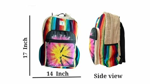 Tie Die rainbow color Hemp fabric back pack. Strongest multi pocket day pack for Laptop, Book bag, College, Travelling and Daily use. Hand made unisex design.4