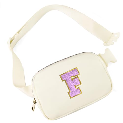 Image of Gitus Gifts for 8 9 10 11 12 Year Old Girls Belt Bag Fanny Pack Crossbody Bags with Initial Letter Patch Cute Stuff Birthday Gifts for Teen Girls Women Personalized Trend Stuff (Ivory-F)