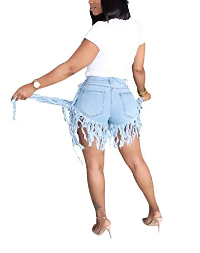 Siaeamrg Jean Shorts For Women Juniors, Summer High Waisted Stretchy Frayed Raw Hem Tassels Denim Shorts (Light Blue, Xxl) #TOP2