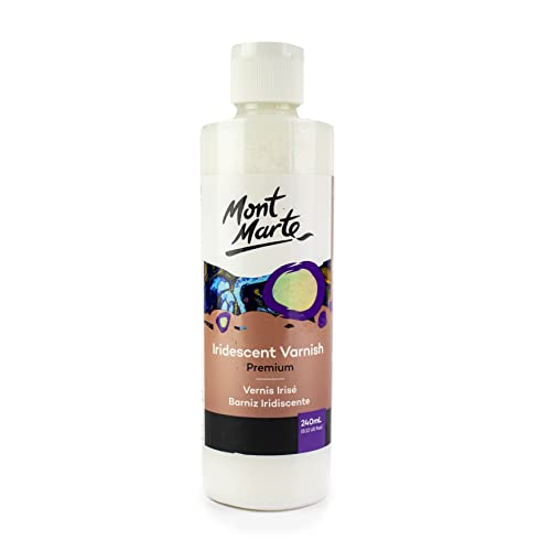 Mont Marte Firnis – 240ml – Irisierender Glanz – Finish für Acrylpouring – Acryllack mit schimmerndem Effekt – Farbloser Varnish für Kunstwerke