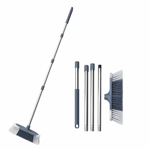 Image of JIALTO Floor Cleaning Broom with Long Stainless Steel Handle, Soft Dense Bristles, Adjustable Extendable Rod, Multipurpose Sweeping Brush for Home, Kitchen, Bathroom & Outdoor Cleaning