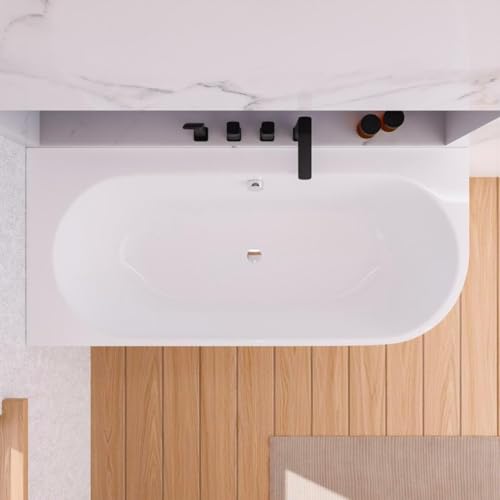 ECOLAM Baignoire autoportante Vigoo version gauche ou droite | montage mural | siphon click-clack | set complet (Siphon chromée, 175x75 cm Droite)