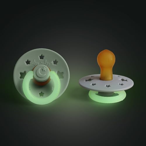 Image of Itzy Ritzy Natural Rubber Pacifiers - Baby Pacifiers with Cherry-Shaped Nipple & Large Air Holes for Added Safety - Set of 2 Glow in The Dark Binkies (Ages 0 - 6 Months)