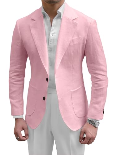 Wangyue Mens Casual Linen Blazer Lightweight Linen Jacket Men Sport Coat 2 Button Slim Fit Suit Wedding Blazer for Men