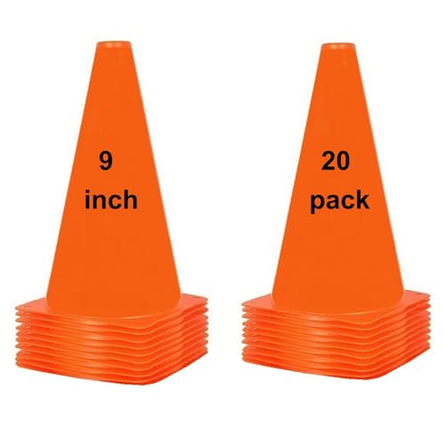 ANSLYQA Soccer Cones (9 Inch 20 Pack), Agility Training Sport Cone with Carry Bag for Drilling...