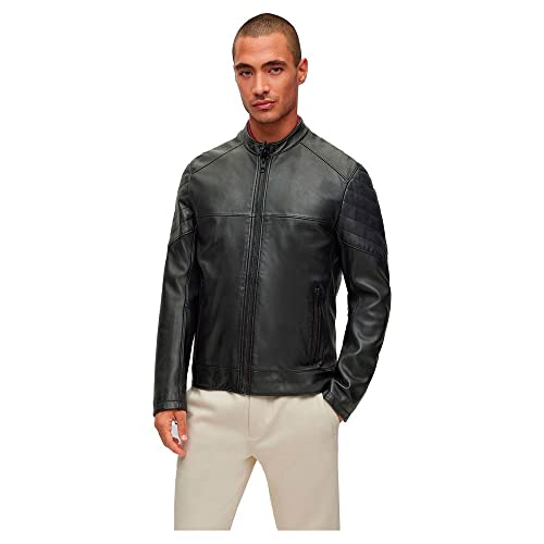 BOSS Herren Joset Slim-Fit Jacke aus Leder mit gesteppten Details Schwarz...