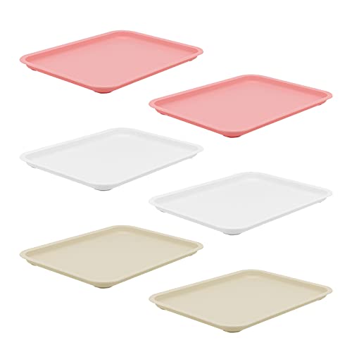 KEILEOHO Lot de 6 plateaux de service rectangulaires en plastique 30 x 23 cm, 3 couleurs, pour restauration rapide, hôtel, restaurant