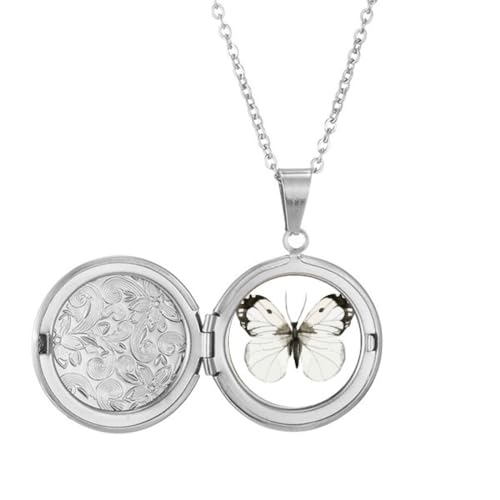 Collier médaillon ailes noires blanches en émail pour anniversaire
