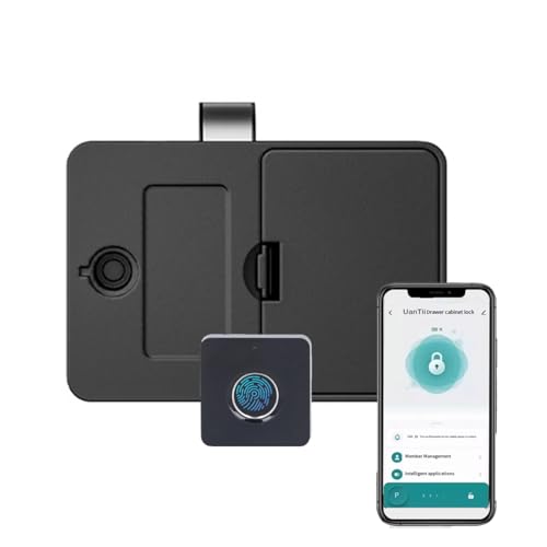 UanTii Smart Fingerprint Electronic Cabinet Lock Tuya Bluetooth Drawer Lock for Wood Door Cabinets with Emergency Charging (App+Fingerprint)