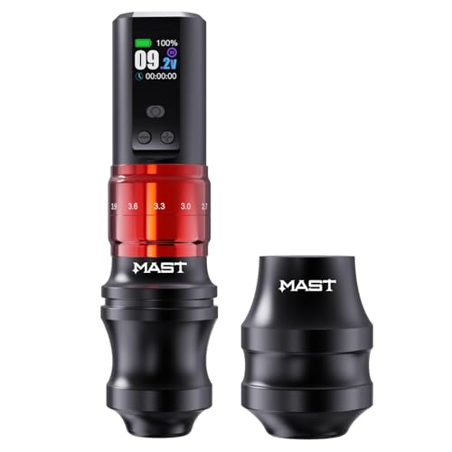 Image of Mast Fold2 Pro Wireless Tattoo Machine, Rotary Tattoo Gun Pen, 2 Grips 40mm & 44mm, Mcore-C1 Powerful Motor, 7 Strokes Length (Red + Extra Grip)