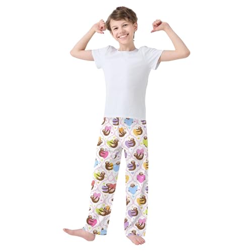 Sloth Love Heart Boys Long Pants Soft Trousers Elastic Waist Kids Lounge Bottoms with Pockets S-XL2