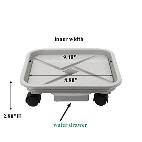 Bangqiao BQYY-DT159 2 Pack 8.80 Inch Base Width Gray Plastic Square Plant Caddy With Wheels, Drainage,And Water Container, Rolling Pot Dolly Trolley Stand Holder Pallet With Caster For Indoor Outdoor Planter thumb #2