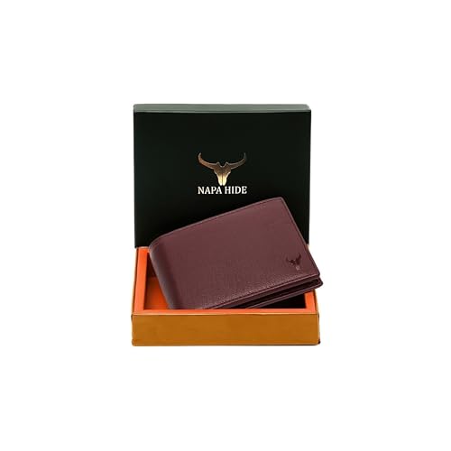 NAPA HIDE Maroon Leather Wallet for Men I Handcrafted I 4 Credit/Debit Card Slots I 2 Currency Compartments I 1 Transparent ID Window