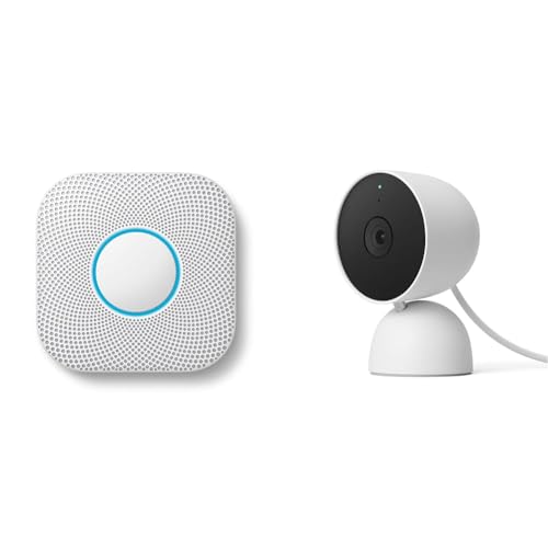 Google Nest Protect - Smoke Alarm And Carbon Monoxide Detector (Wired) & GJQ9T Nest Cam (Indoor, Wired) Security Camera - Smart Home WiFi Camera