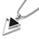 Handmade Long Stainless Steel Necklace For Men Set With Triangle Pendant By Galis Jewelry - Geometric Necklace For Men - Silver Necklace For Men - Jewelry For Men