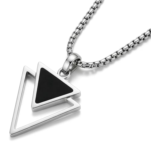 Galis Mens Necklace - Premium Stainless Steel Necklace for Men, Silver Chain for Men, Non Tarnish with Triangle Black Enamel Pendant, Chain Pendants, Stylish - Gifts for Him 24