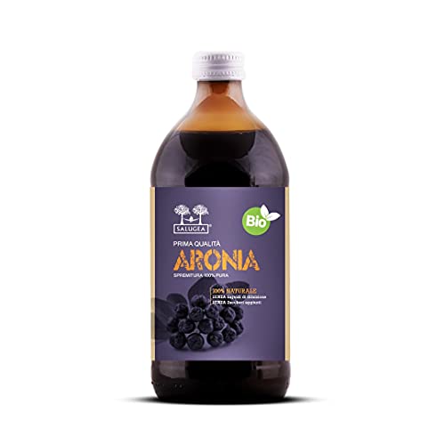 SUCCO DI ARONIA BIO Salugea - 100% Puro e Biologico - Integratore Tonico ed Energizzante - Digestione e difese immunitarie - 500 ml - Flacone in vetro scuro farmaceutico