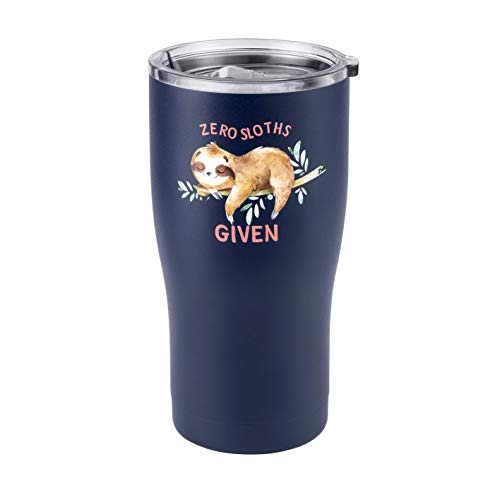 NUIZEAL Sloth Tumbler with Straw and Lid - Sloth Gifts for Women, Mom, Friend - 20 oz Stainless Steel Cup with Straw - Animal Lover Gifts for Animal Lovers (Navy Blue, 20 Oz)