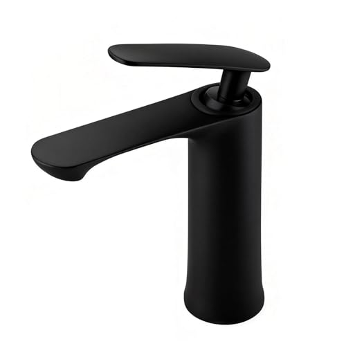 INHHCED Grifo Lavabo Monomando, Grifos Para Lavabos De Baño, Altura Del Caño: 70 Mm, Núcleo De Válvula De Disco Cerámico, Fabricado En Aleación De Zinc (negro)