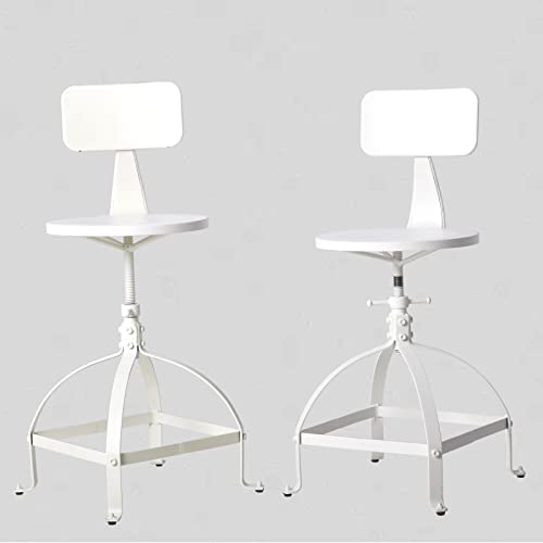 Bokkolik Set Of 2 Retro Metal Bar Stools With Backrest 19-25Inch Height Adjustable Modern White Kitchen Island Stool Industrial Bar Chairs #TOP3