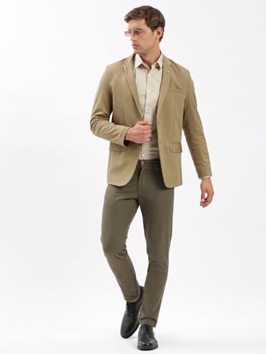 Image of SHOWOFFFF Men Solid Single Breasted Casual Blazer | Notched Lapel Full Sleeves Cotton Blazer for Mens | Slim Fit Regular Length Blazer for Men's