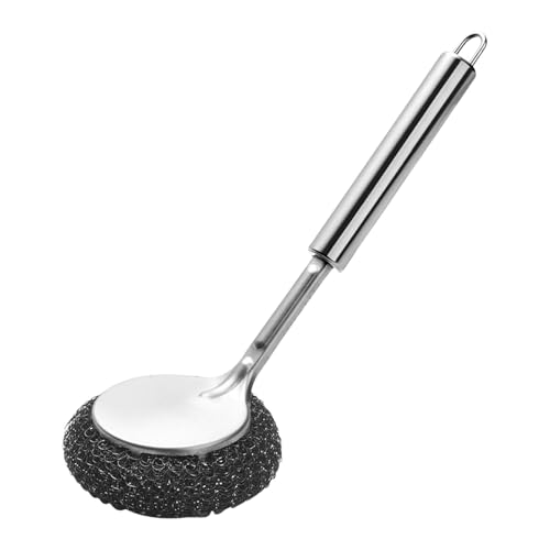 Steel Scrubber with Long Handle | Metal Kitchen Scrubber with Long Handle | Dish Scrubber Brush Steel Wool Scrubber for Dishes, Pots, Stoves, Wash Sink