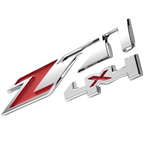 Image of Z71 4x4 Badge Emblems 2-Piece in Chrome with Red for 2007-2020 Silverado, Sierra, and Canyon - Suitable for Hood - Fits 1500, 2500HD, and 3500HD Models (Chrome)