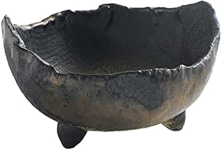 Wazakura Banko Series Japanese Handmade Rustic Crescent Shape Bonsai Pot 12cm (4.72") MADE IN JAPAN, Ceramic Garden Planter, Decorative Flower Vase, Unglazed Houseplant Bowl - Black and Brown