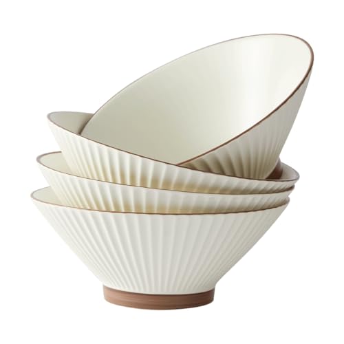 Jiwoo Ramen Schüssel Set 4-teilig 1100ml – große Keramik Ramen Schalen Ø20cm, tiefe Suppenschalen mikrowellen- und spülmaschinengeeignet, Nudelschalen für Ramen, Suppe, Salat & Spaghetti