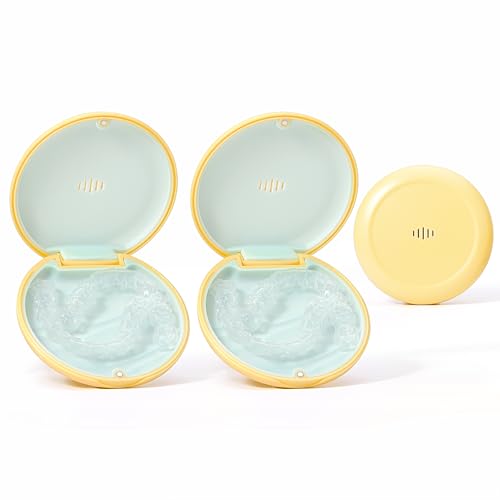 Gaboolo 2 Pack Retainer Case Ultra-slim Aligner Case with Vent Holes Removable Inner Tray Silicone for Easy Cleaning (2Pack Yellow Green)