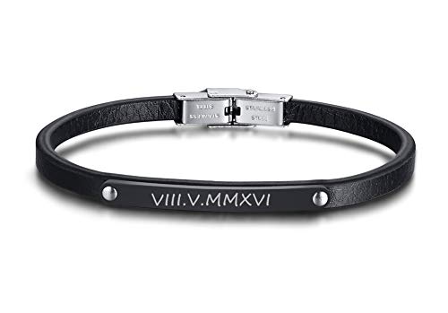 Free Custom Engraving His and Hers Matching Couple Leather ID Bracelets for Lover,Anniversary Bracelet