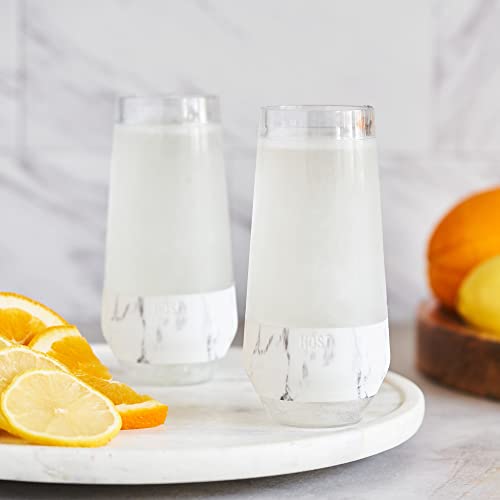 Host Champagne Freeze Double-Walled Stemless Wine Glasses Freezer Cooling Cups With Active Cooling Gel And Insulated Silicone Grip, 9 Oz Plastic Tumblers, Marble, Set Of 2 #TOP4