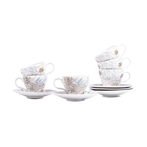 Image of Dandy Lines Liza Jodhpur Tea Cups Mugs, Bone China, Pack of 12, Microwave & Dishwasher Safe, Great for Home Use & Gifting